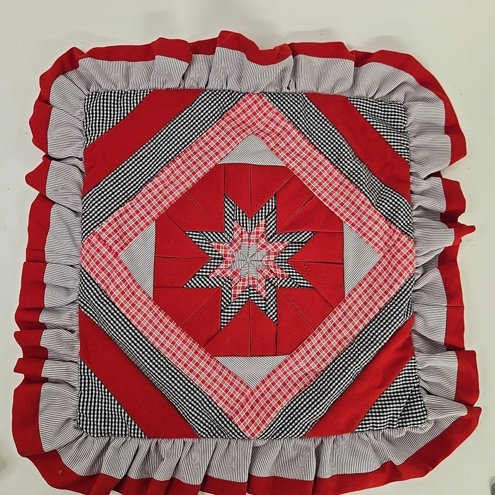 Vintage Quilted Throw Pillow Sham Handmade‎ Cottagecore Granny 15